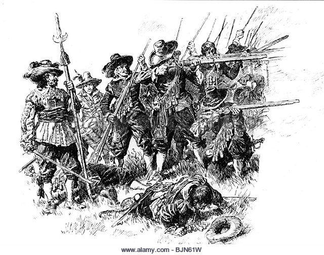 military-musketeers-thirty-years-war-1618-1648-drawing-by-anton-hoffmann-bjn61w