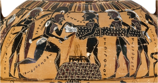 Black-figured Tyrrhenian amphora (wine-jar) attributed to the Timiades Painter